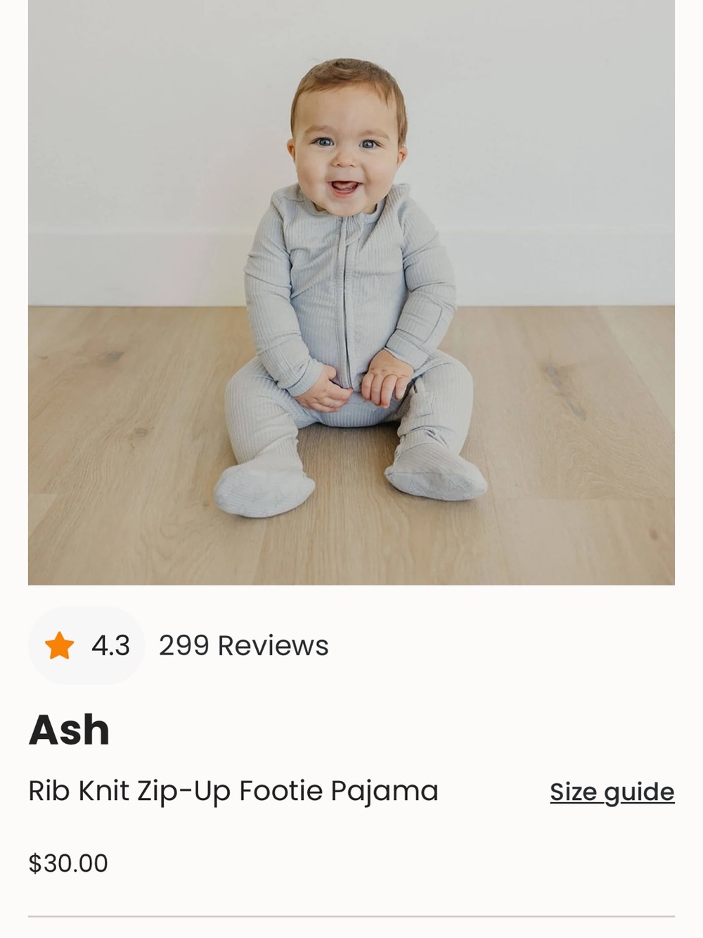 Copper Pearl “Ash” Ribbed Zip Footie Pajamas in Light Gray